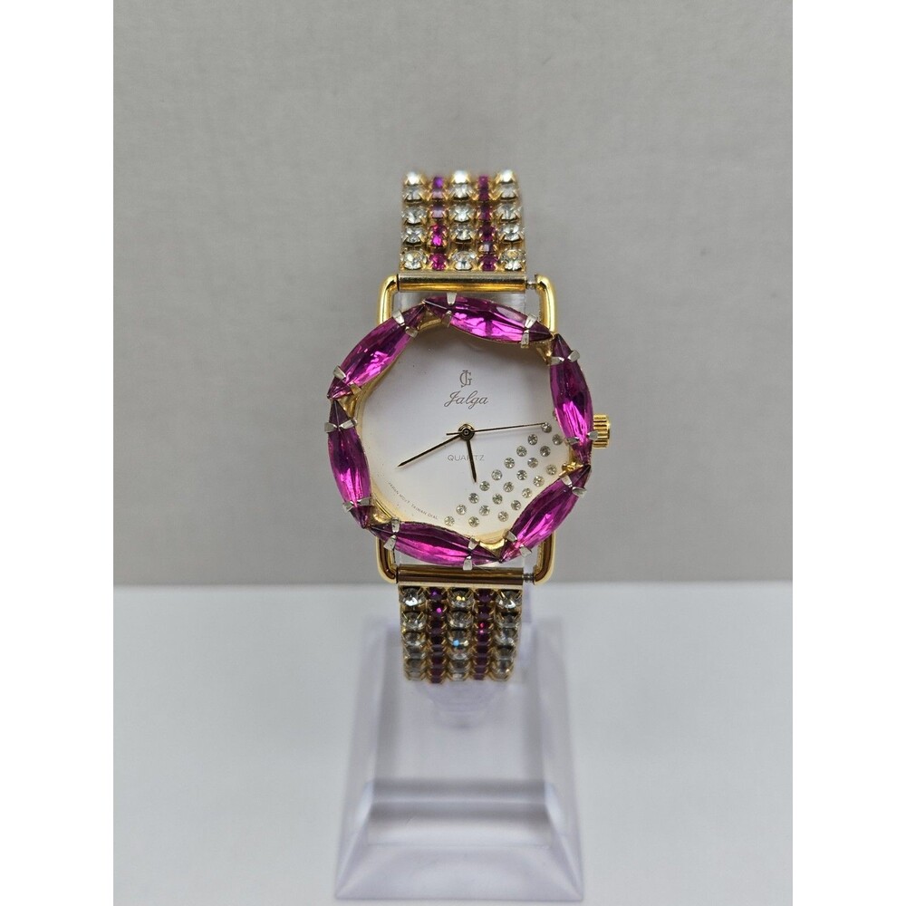 Jalga Womens Pink Crystals Rhinestones Dress Watch Gold Bracelet New Battery